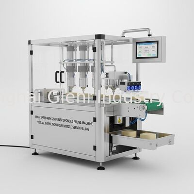 Máquina de llenado de cojines de esponja NBR de alta velocidad 48PCS/min con inspección visual y llenado servo de cuatro boquillas
