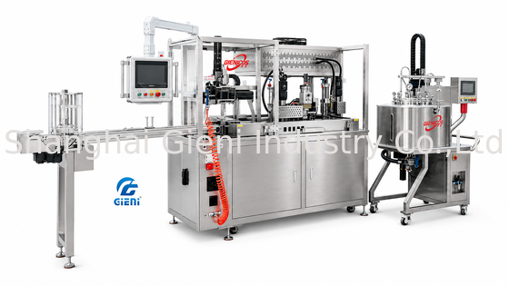 GLU-900 Máquina de llenado de lápiz labial totalmente automática Sistema de bombeo automático 30L Tanque móvil Equipo Mitsubishi PLC